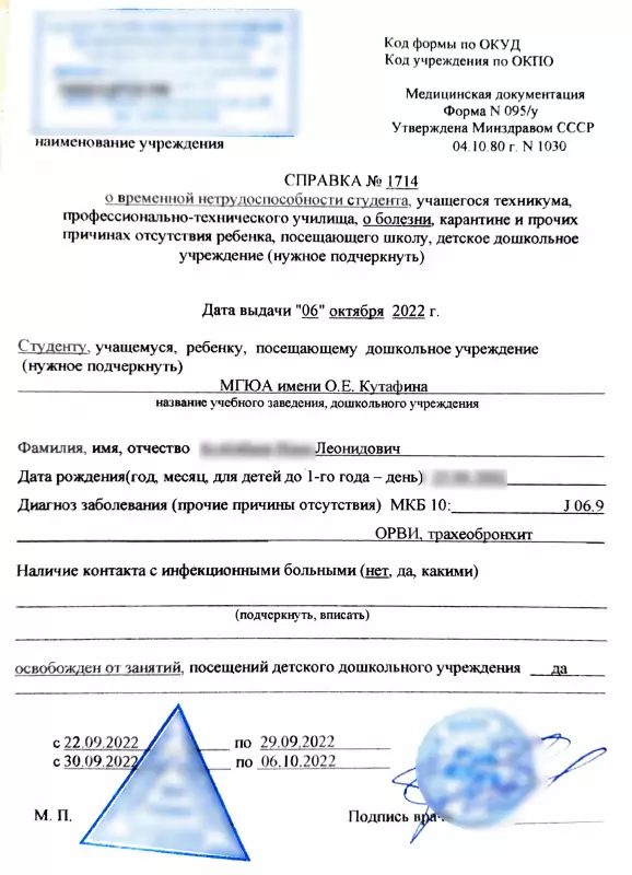 Справка в институт