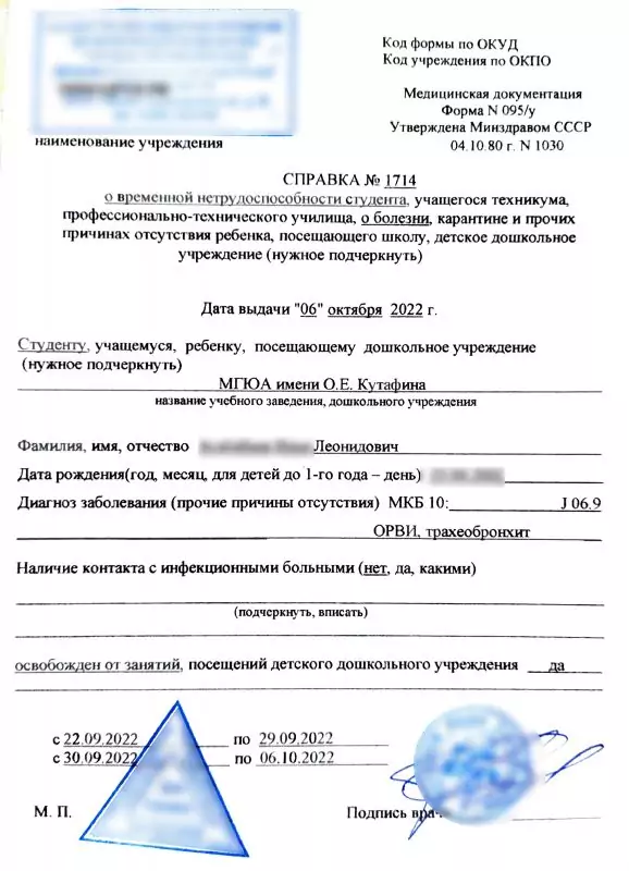 Справка в университет